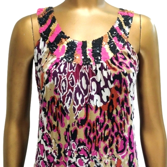Animal Print Purple Midi Sequined Relaxed Fit Women's Dress Sleeveless Tunic - Picture 1 of 7